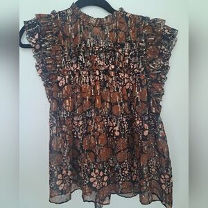 Ulla Johnson Brown and Pink Ruffled Blouse